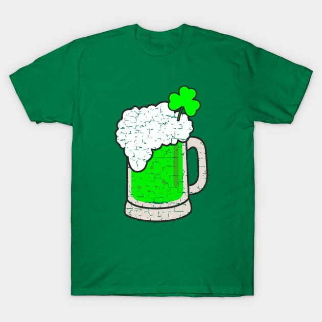 St Patrick's Day Draft Beer Distressed Tee Green Buffalo Plaid T-Shirt by jonathanptk